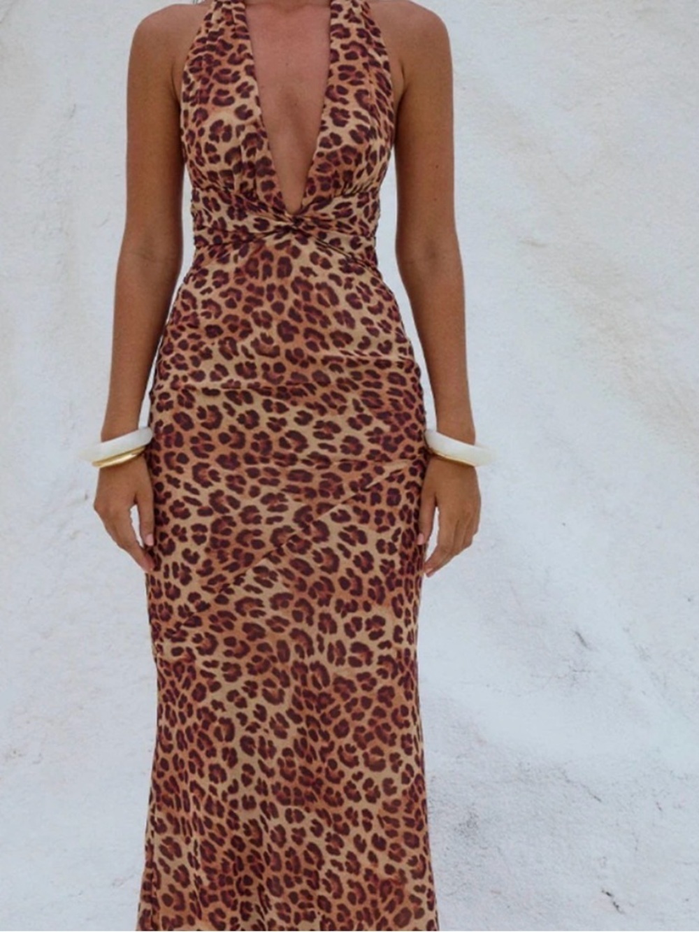 Runway The Label Halter Leopard-Print Maxi Dress in Brown Size L
